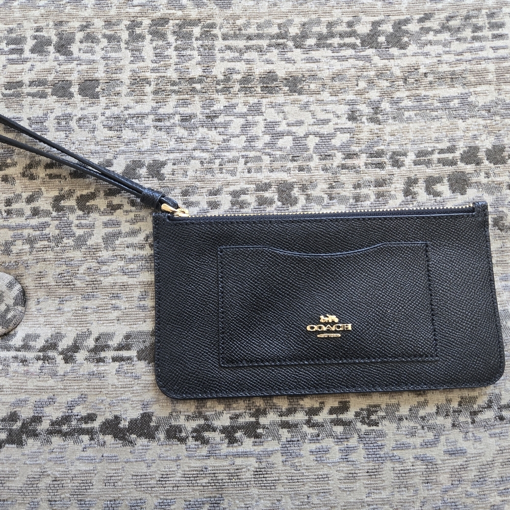Coach Black Textured Wristlet with Gold Accents